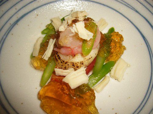 ☆味よし「焼きホタテとアスパラの酢の物です！」