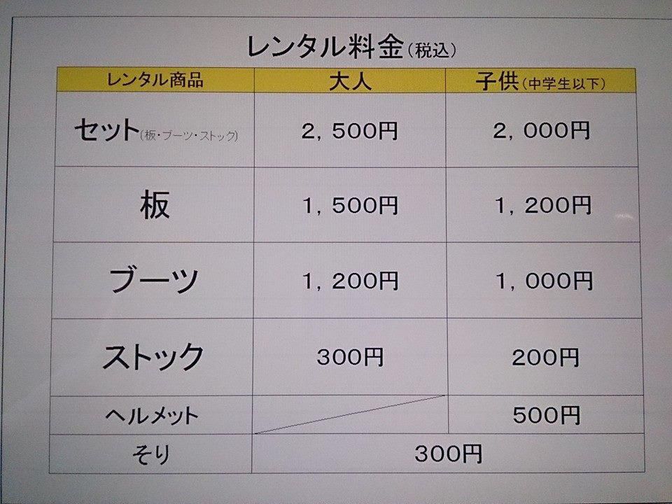 小野川温泉スキー場の レンタル料金