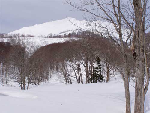 センター広場から湯殿山を