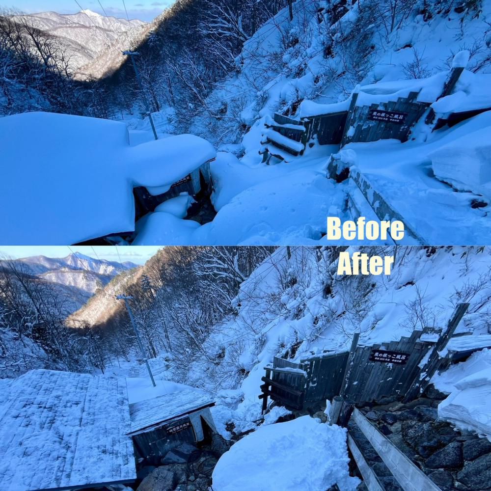 雪が積もればビフォー・アフター　源泉雪溶かし