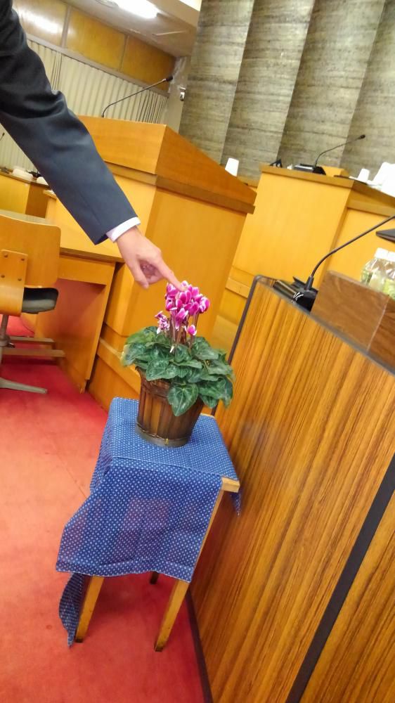 控えめに議場に添えて